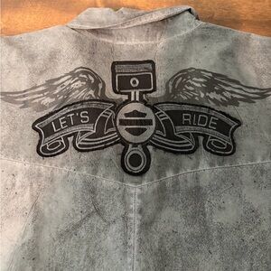 Harley Davidson Gray Pearl Snap Let’s Ride Shirt 4XL **flaw